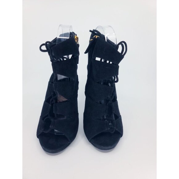 Giuseppe Zanotti Black Suede Lace Up Open Toe Booties Size 38 - Picture 4 of 8
